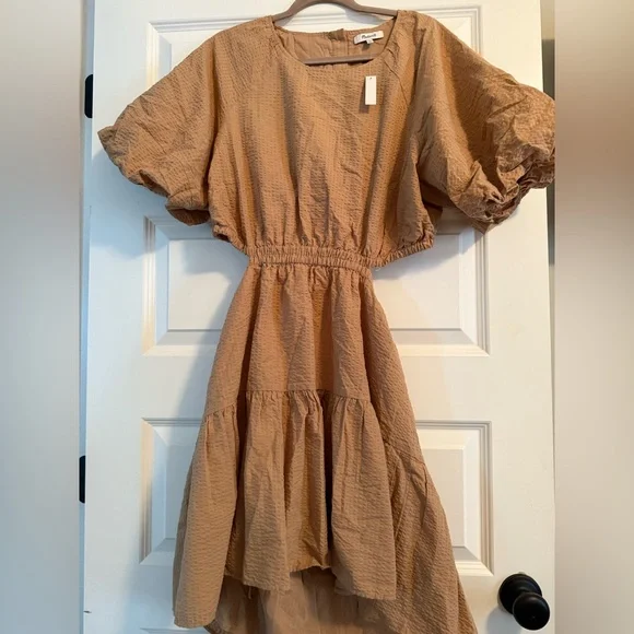 Madewell A line Seersucker Tan Dress - Picture 2 of 4